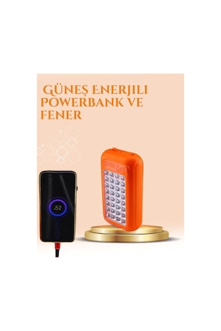 Gold Silver Güneş Enerjili Powerbank Işıldak 10000 Mah, Taşınabilir, Suya Dayanıklı, 32 Led Çok Renkli