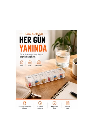 Haftalık İlaç Kutusu 7 Bölmeli Şeffaf Hap Düzenleyici Vitamin Organizatörü Taşınabilir Çok Renkli