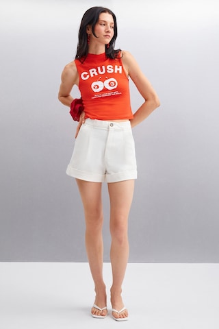 Grımelange AZURA Kadın Baskılı Kısa Kollu Crop Kırmızı T-Shirt
