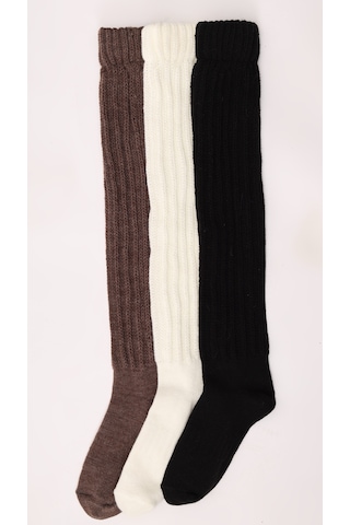 Ciho Socks Slouch 3 Çift Kadın Tozluk Dizüstü Dizaltı Kışlık Yünlü Kalın Yumuşak Çizme Bot Çorap Siyah Kahverengi Krem