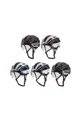 Siyah - Camgöbeği Dağ Bisikleti Kaskı Çıkarılabilir Manyetik Gözlüklü Ve Arka Işıklı Bisiklet Kaskları Mavi - Siyah