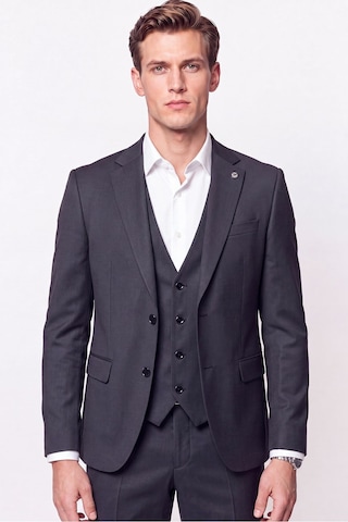 Efor Slim Fit Çift Yırtmaç %97 Yünlü Doku Desenli Esnek Antrasit Yelekli Takım Elbise Tk 927