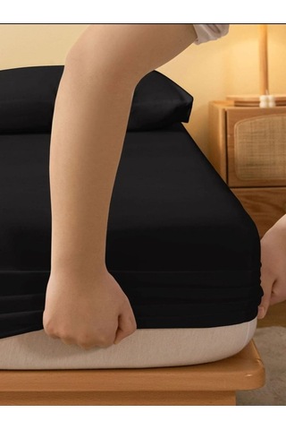 Totem Ranforce Pamuklu Siyah Yastık Kılıflı Lastikli Çarşaf