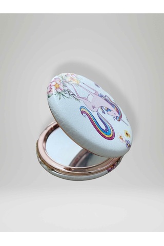 Unıcorn Temalı Çift Taraflı Yuvarlak Cep Çanta Makyaj El Aynası 7cm Çap Kod:27