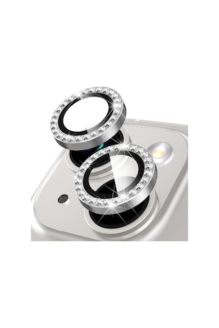 Buff Apple Uyumlu iPhone 14 / 14 Plus Diamond Kamera Lens Koruyucu Gümüş