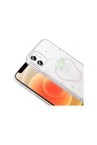 Apple Uyumlu iPhone 11 Kılıf Şeffaf Figürlü Folk Sert Kılıf Çilek