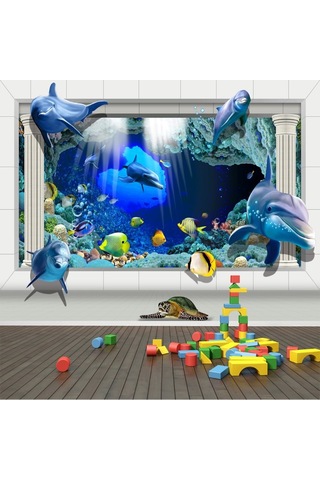 3D Yunuslar Sualtı Duvar Kağıdı