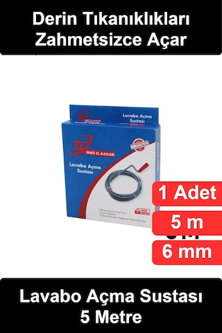 Lavaboaçmasustası 5 Metre Lavabo Açma Sustası Spiral Esnek Yay 6 Mm Krom Kaplama Ergonomik Saplı Gi
