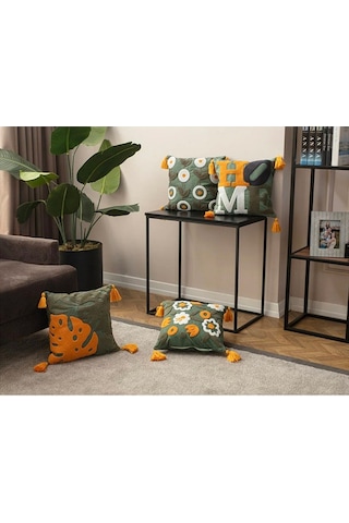 Swita Home 4'lü Premium Punch İşlemeli Özel Tasarım Kırlent Kılıfı Yeşil