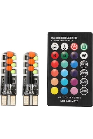 18 Led Rgb T10 Kumandalı Çakarlı Araç Park Ampülü