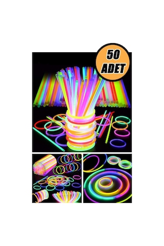 50 Adet Parti Eğlence Doğum Günü Parlayan Fosforlu Neon Renkli Eklenebilen Çubuklar Çok Renkli