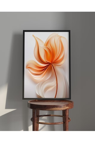 Tablo Ahşap Çerçeveli Tablo Çerçeveli Poster Turuncu Çiçek , Çiçek Temalı Tablo
