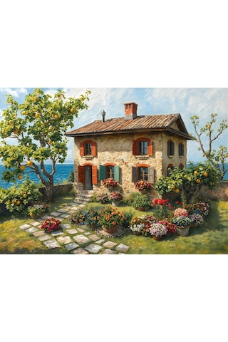 Nova Puzzle 1000 Parça Bahar Kokulu Sahil Evi Puzzle - Çiçekli Ev