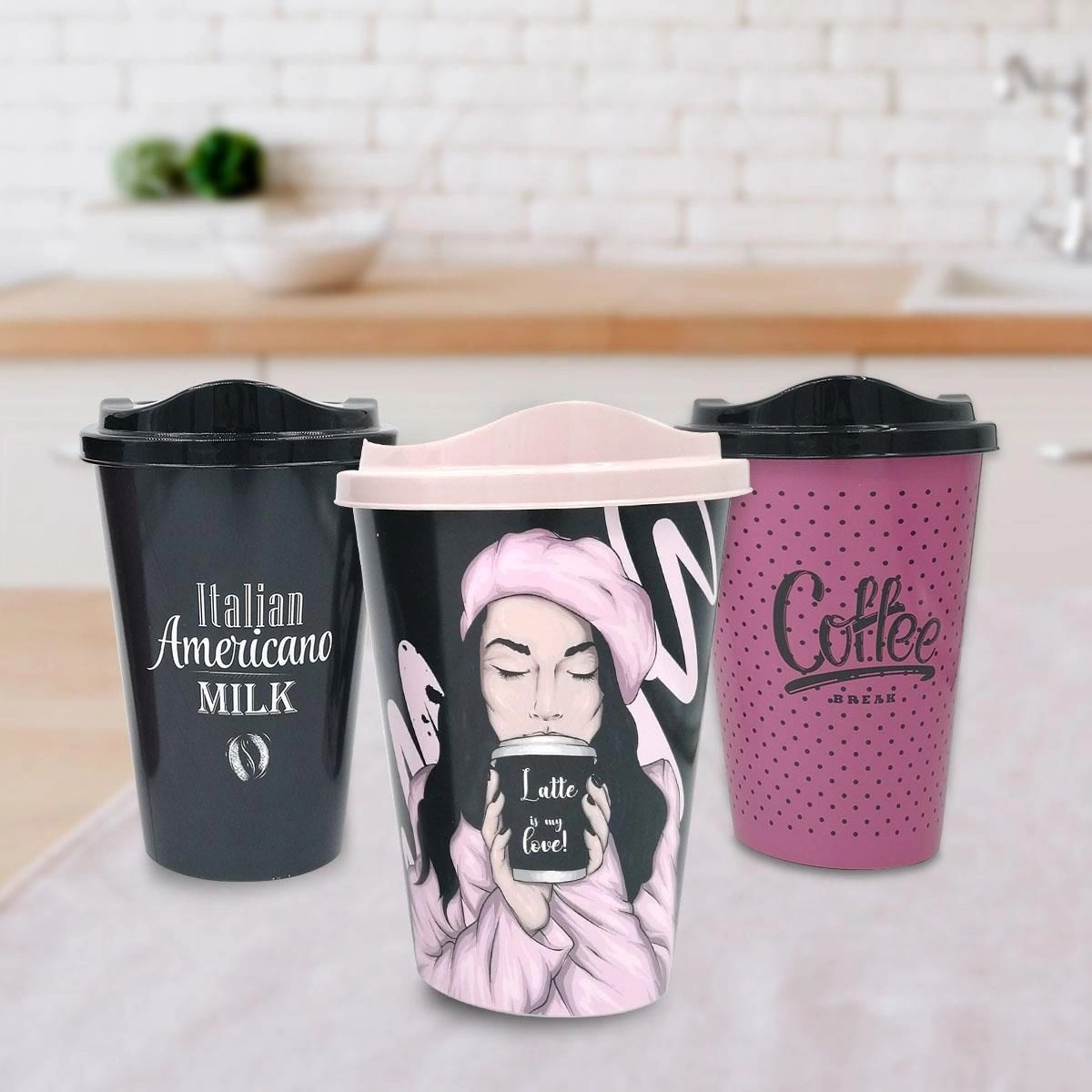 3 Adet Kahve Bardağı Seti Dekoratif Plastik Kahve Muhafaza Bardağı -