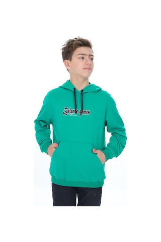 Toontoy Kids Toontoy Erkek Çocuk Oversize Kapüşonlu Hafif Düşük Omuz Baskılı Sweatshirt - 2 İplik Koyu Yeşil