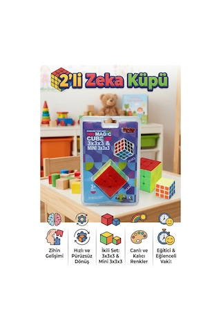 2'li Zeka Küpü Seti - Standart 3x3x3 & Mini 3x3x3 - Hızlı Dönen Etiketsiz Eğitici Akıl Oyuncağı