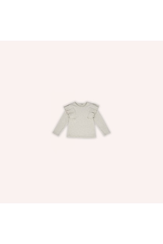 Panço Kız Çocuk Kolları Fırfır Detaylı T-shirt Bej-melanj Bej