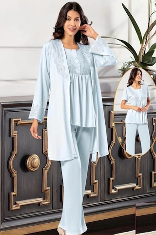 Xses 4001 Kadın Hamile Lohusa Sabahlıklı Pijama Takım-mavi