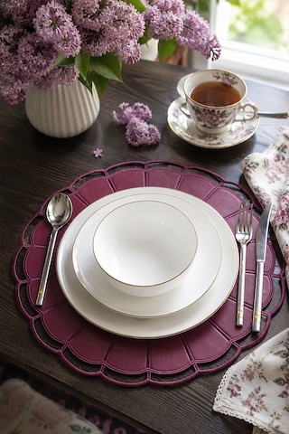 Nakışlı Deri Amerikan Servis 2'li Set Çift Taraflı Yuvarlak Supla 40x40 Cm Casa Bordo