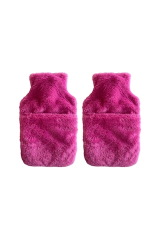 Sıcak Su Torbası 2 Adet,cepli Pembe Peluş Termofor 32,5x17,5cm 1500 Ml Çok Renkli