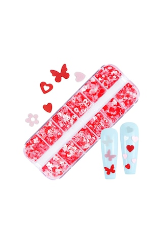 Kırmızı Tırnak Süsleme Folyo Pulları Karışık Dizayn Kelebek Kalp Çiçek Nail Art