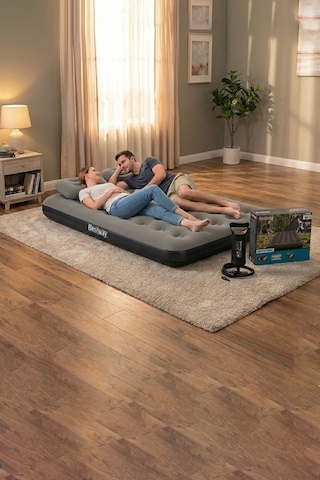 Bestway Ultra Queen 2 Kişilik Şişme Yatak + El Pompası Ve Yastık Hediyeli 191x137x22cm 671gz Bw146 Gri
