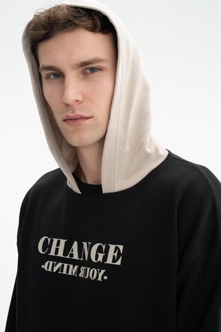 AR-MA Arma Erkek Oversize Şardonsuz 3 İplik Kanguru Cepli Kapşonlu Sweatshirt 001
