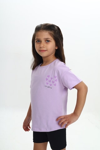 Toontoy Kids Toontoy Kız Çocuk Göğsü Çok Kalp Baskılı Tişört Lila