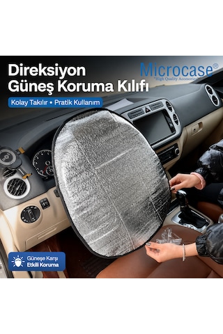 Microcase Araç Direksiyonu Güneş Ve Isı Uv Koruma Kılıfı Katlanabilir Reflektif Tasarım 2 Adet Al5674 Siyah