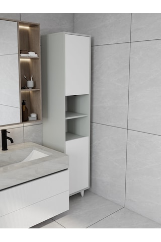 Riva Çamaşır Sepetli Banyo Dolabı Külgri Renk Gri