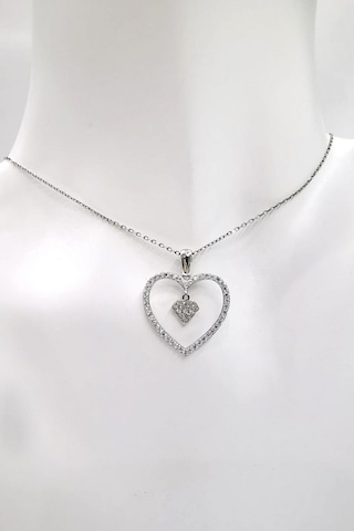 Omar Silver Kadın Kalpli Elmas Model Zirkon Taşlı Gümüş Kolye (513866784)