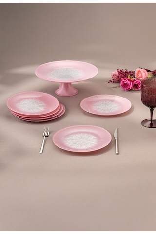 Emsan Pastel 7 Parça Cam Pasta / Tatlı Seti Pembe Pembe