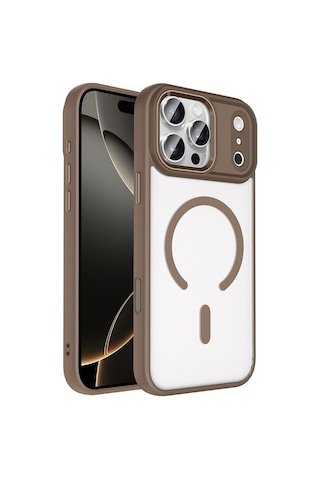 Techaks Apple Uyumlu iPhone 17 Pro Max Kılıf Wireless Şarj Özellikli Zore Krom M-safe Silikon Kapak - Desert Gold Altın
