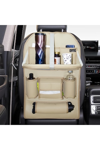 Bod Deri Masalı Oto Koltuk Arkası Koruyucu Eşya Düzenleyici Araç içi Organizer Bej