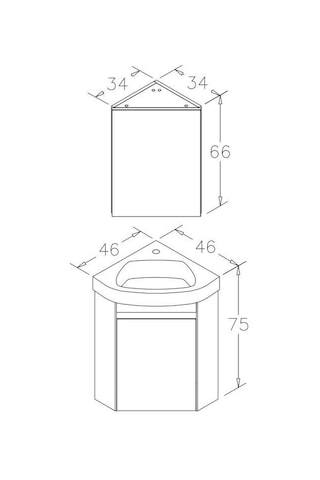 Orka Zag 45 Cm Mdf Beyaz Köşe Banyo Dolabı Alt Modül Ve Lavabo Beyaz