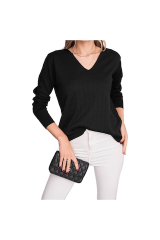 Kadın V Yaka Simli Kazak 12809 Bgl-st04106 Siyah