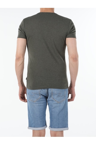 Colin'S Slim Fit Placket Neck Basic Haki Erkek Kısa Kol Tişört Cl1040245_Q1.V2_Kml Haki