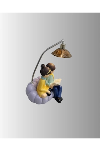 Northcity Okuyan Çift Figürlü Dekoratif Gece Lambası - Romantik Led Masa Lambası Hediye Açık Mor