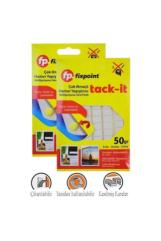Hamur Yapıştırıcı Tack-it 50gr 2 Paket Fixpoint 65 Parça Macun Sakız Yapıştırıcı Takıt Çerçeve Afiş Duvar İz Bırakmaz