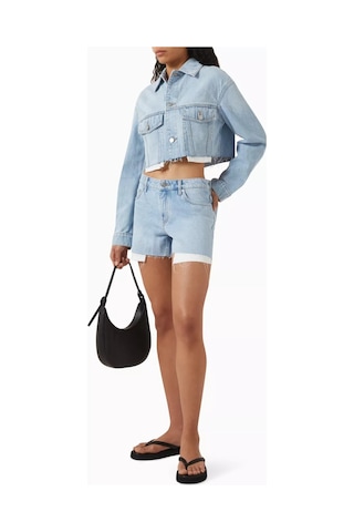 12storeez Cropped Denim Kadın Ceket, Ham Paça Ve 13.5oz Kumaşla Yazlık Şıklık Açık Mavi