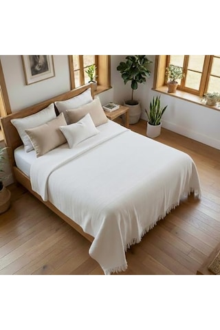 Kanepe, Koltuk Ve Yatak Örtüsü - 240x260 Cm - Bambuviskon Kumaş - Nefes Alır Ve Yakmaz - Oturma Odası Ve Yatak Odası Dekorasyonu - Hafif Yazlık Battaniye - Ekru Açik Gri