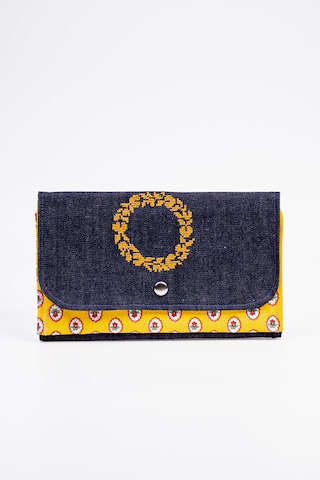 Fabric Craft Bag Kadın Kumaş Cüzdan Nakışlı Lacivert - Sarı