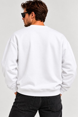 Gıovera Leopard Eyes Premium Oversize Erkek Sweatshirt %100 Pamuk Beyaz