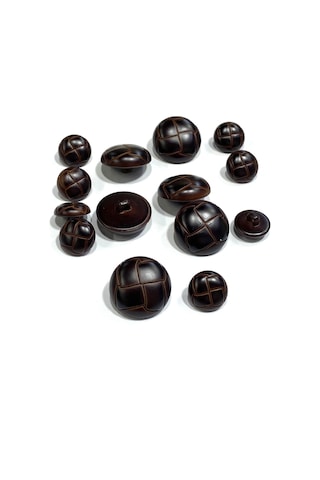 Kahverengi Deri Görünümlü İtalyan / Trençkot Ceket Takım Düğme / 2,5 Cm / 1,7 Cm