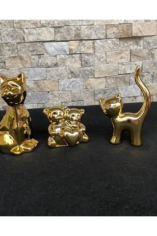 3'lü Kedi Köpek Kalpli Ayıcık Hediyelik Dekoratif Obje