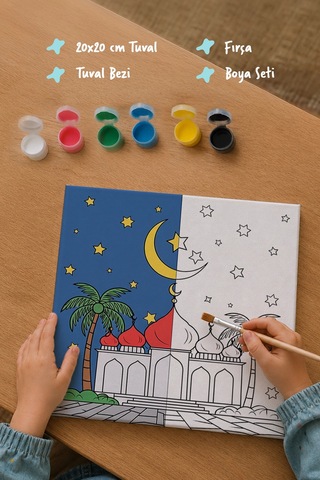 Palmiyeli Cami Şövalesiz Boya Seti 20x20