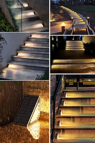 8 Adet Üçgen Güneş Enerjisi İle Şarj Olan Dış Mekan Solar Basamak Köşe Lambası Beyaz