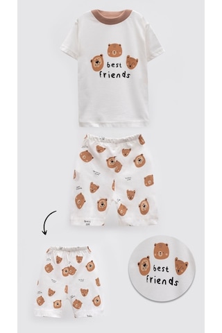 Aden Kids Unisex Bebek Ve Çocuk Ayıcık Desenli Yazlık Pijama Takımı - Best Friends 0-4 Yaş Kahverengi