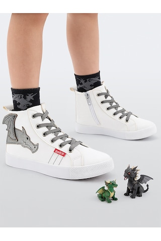 Denokids Ejderha Erkek Çocuk Beyaz Sneakers Spor Ayakkabı