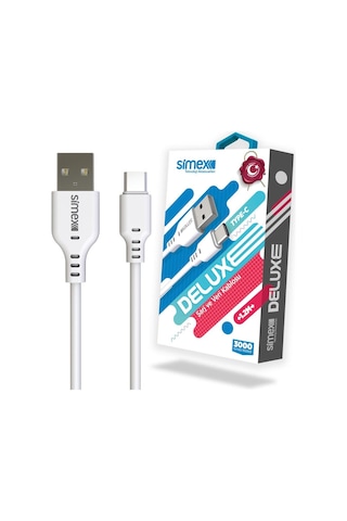 Simex SPK-04 Deluxe Type-C Data Şarj Kablosu Beyaz 1.2 M